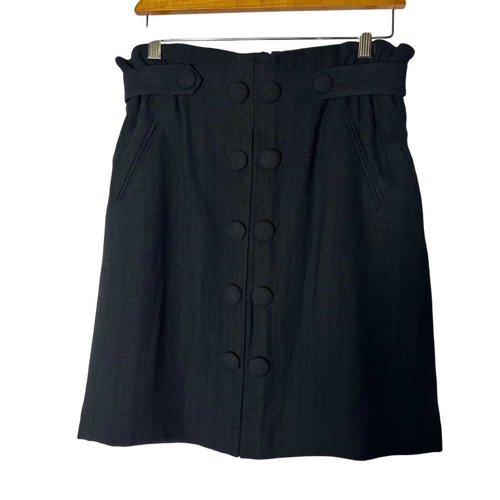 3.1 Phillip Lim Skirt Size 2‎ Black Wool Blend Paperbag Waist Button Front Mini